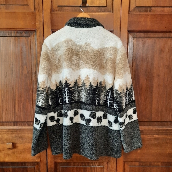 White Stag fuzzy sherpa mountain scene button front teddy jacket coat size XL - Picture 9 of 12